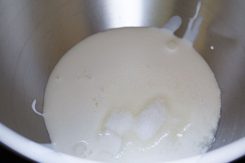 cream and castor sugar in a stand mixer jar