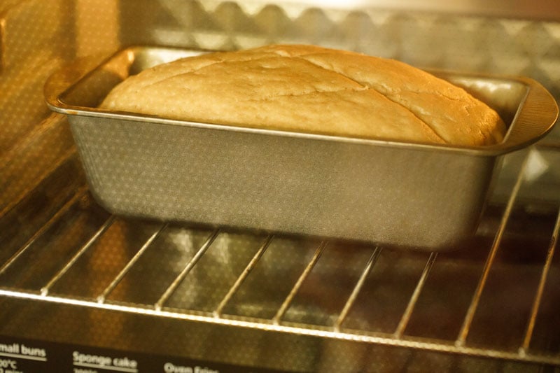 loaf pan in oven.