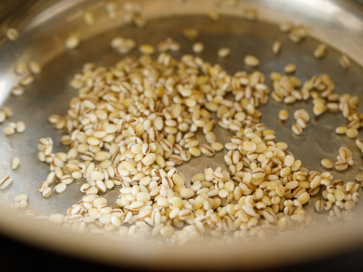 drained barley added to steel insert of instant pot