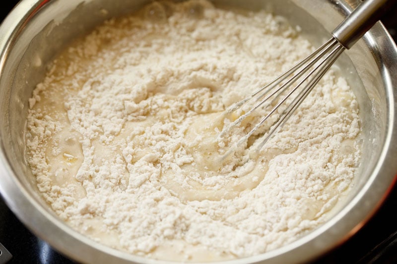 vanilla cake batter being mixed