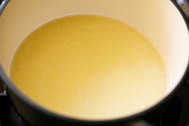 melted butter that is opaque and not yet bubbling
