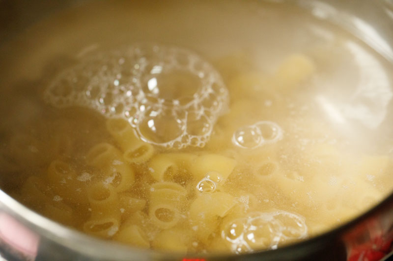 pasta added to boiling water