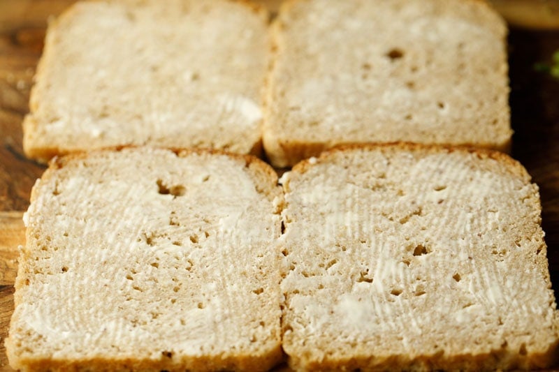 butter spread evenly on the bread