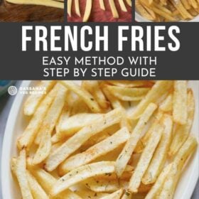 french fries photo collage with text layovers.