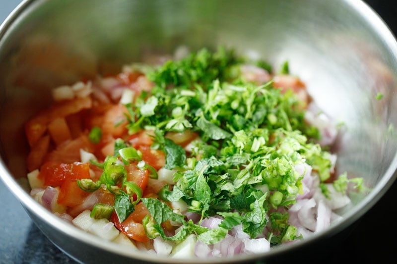 cilantro and mint added to veg mix