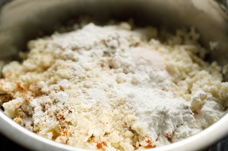 almond flour, tapioca starch on the grated potatoes mixture