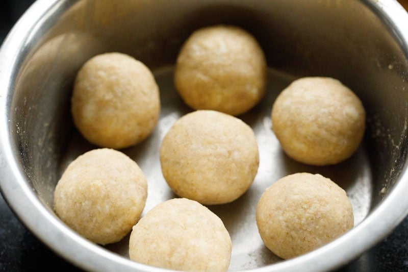 stuffed and prepared kofta ball placed in steel bowl