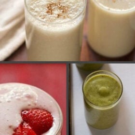 collage of some milkshake recipes with text layovers