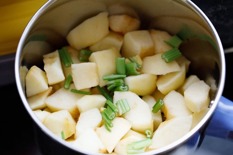 apples, celery and ginger added to blender