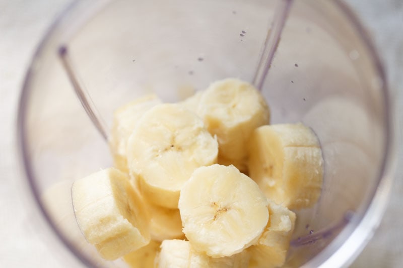 chopped bananas in a blender