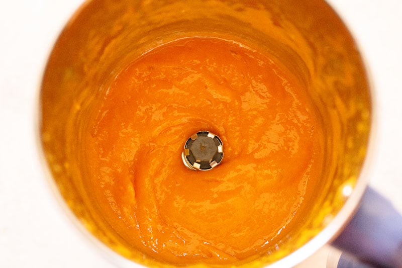 smooth mango puree in a blender