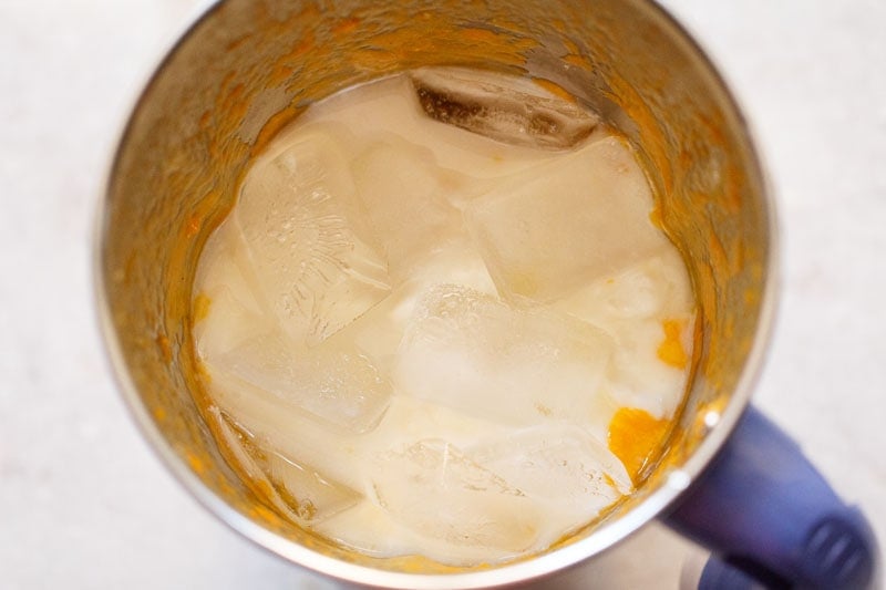 ice cubes on the yogurt in blender