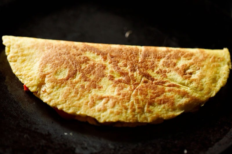 quesadilla in pan after becoming golden brown