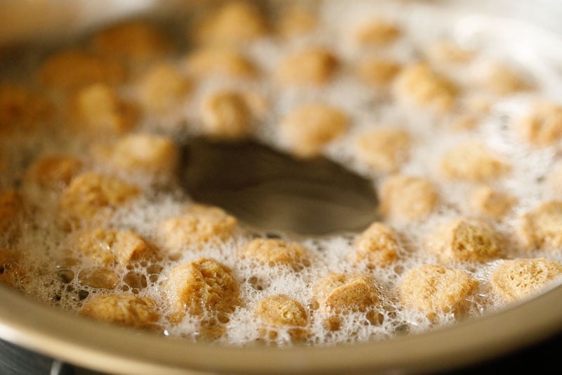 salted water boiling with soy nuggets