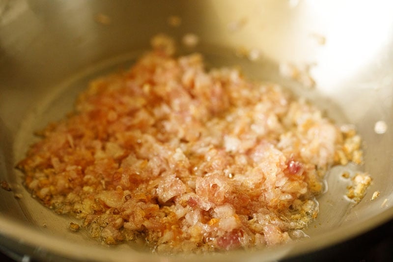 minced onions are taking on a bit of color from sautéing
