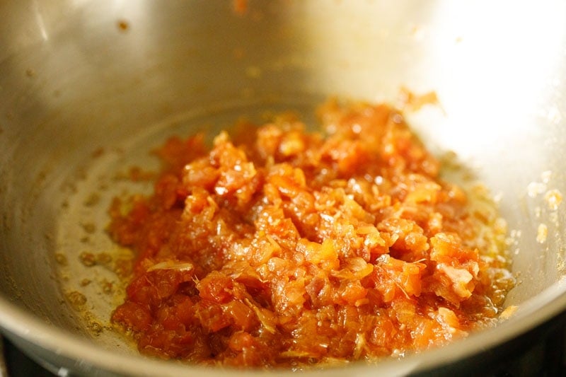 tomatoes cooked down for making meal maker curry