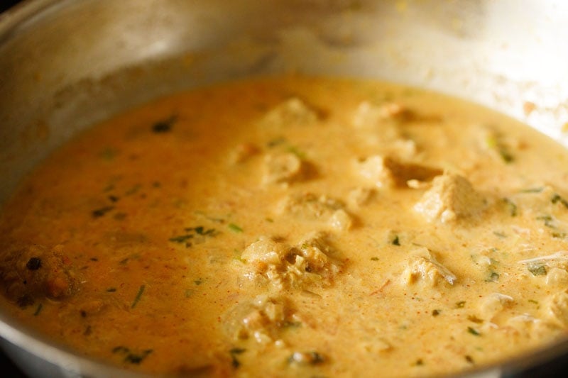 soya chunks curry in the pot after adding coconut milk