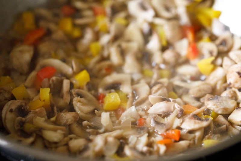 water in the pan after initial cook of mushrooms