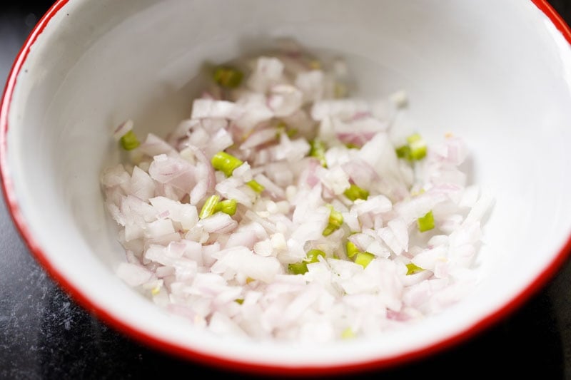 onions and chiles added to bowl