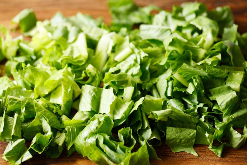 romaine lettuce cut into pieces for Caesar salad