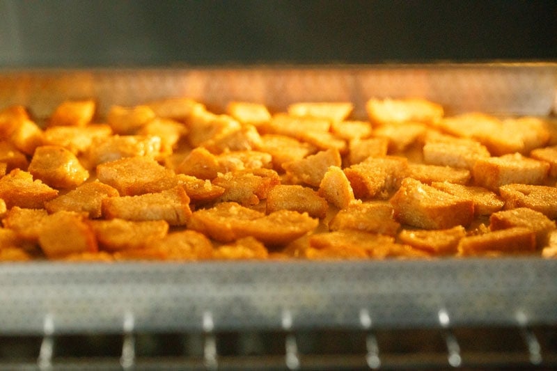 croutons toasting in the oven