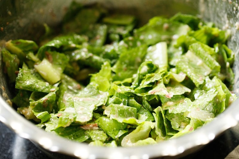 romaine lettuce tossed with vegetarian caesar dressing