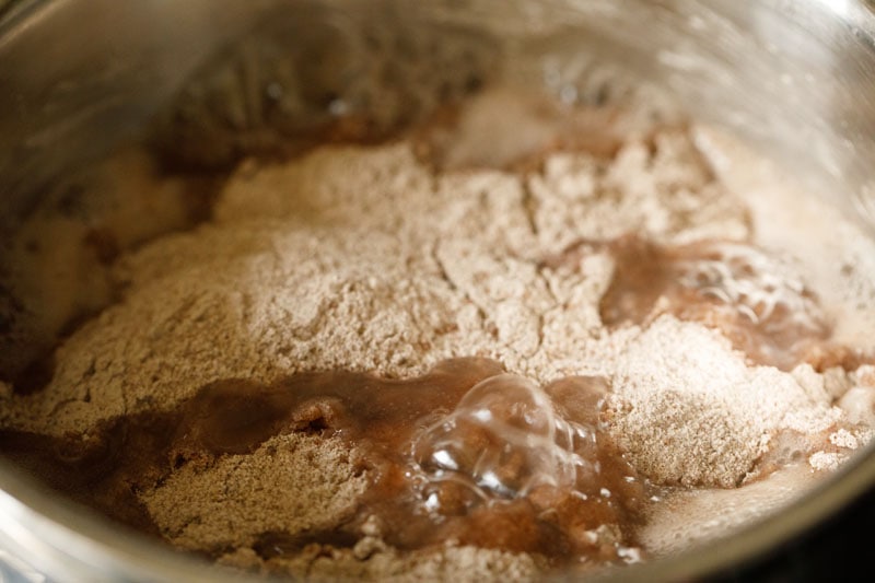 water boiling up through the dry flour