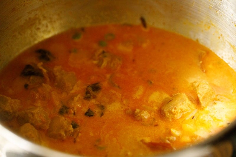 after simmering ,biryani gravy is ready for layering