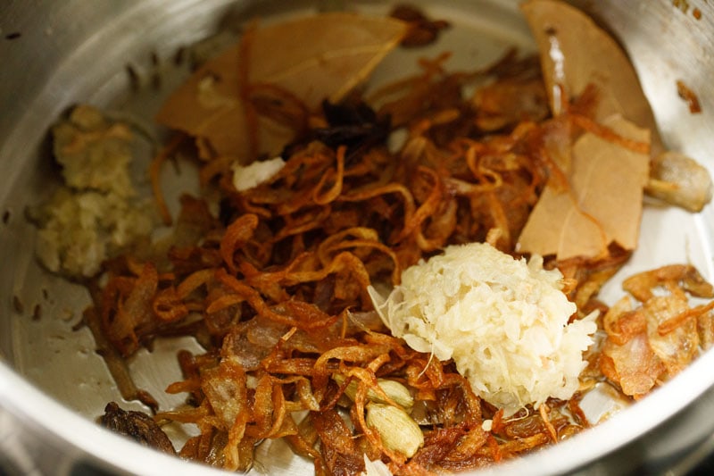 ginger-garlic paste added to sauté with caramelized onions