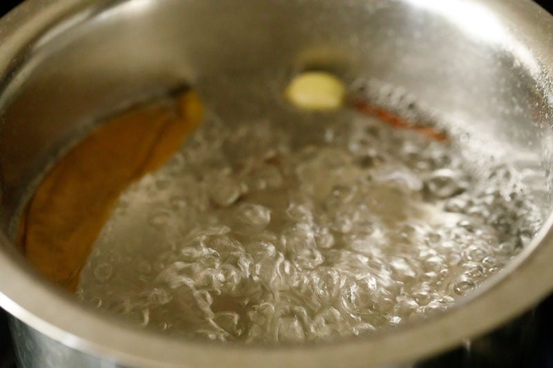 spiced water at a rolling boil
