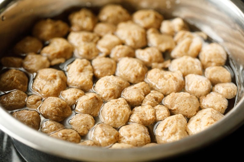 soya chunks soaking in water