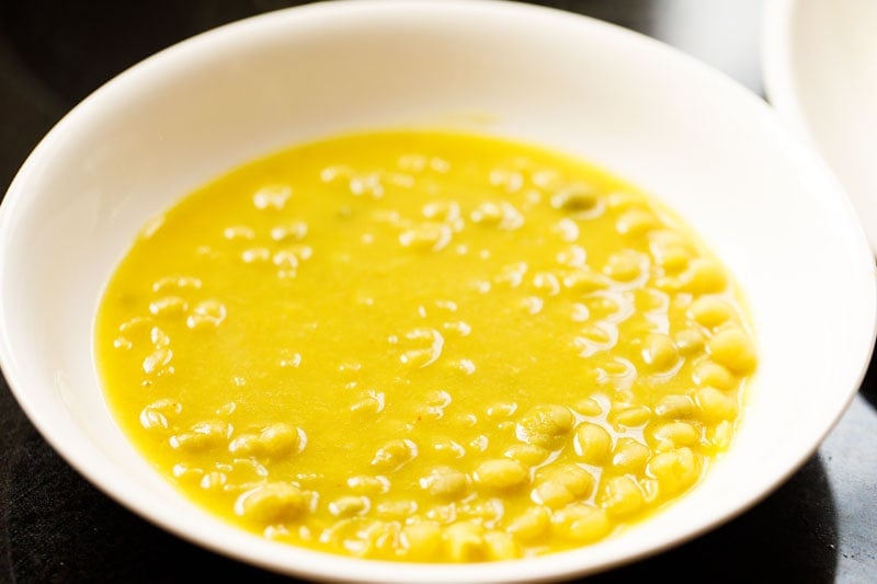 cooked ragda curry in a white bowl