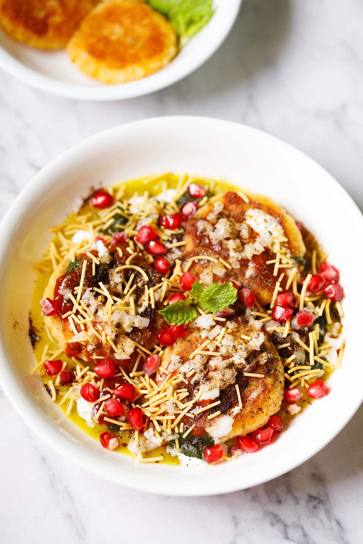 ragda patties served in a white bowl