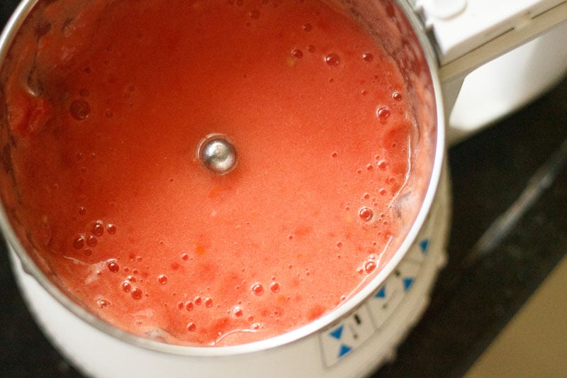 prepared tomato puree in blender