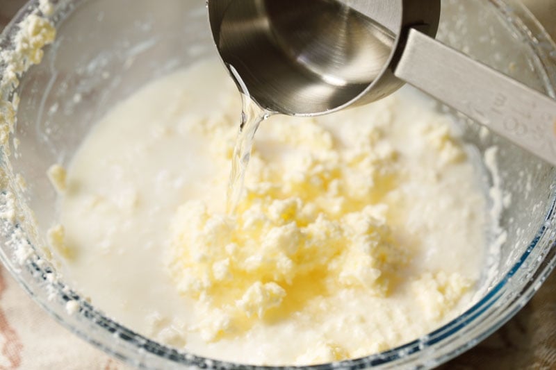 pouring cold water over butter to help it solidify