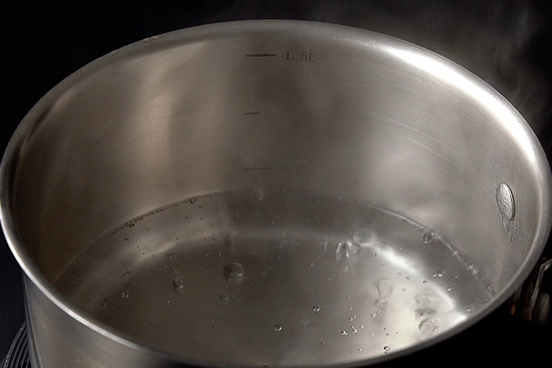 water simmering in the bottom of a double boiler