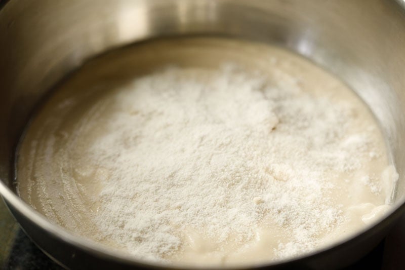 rice flour on top of bonda batter
