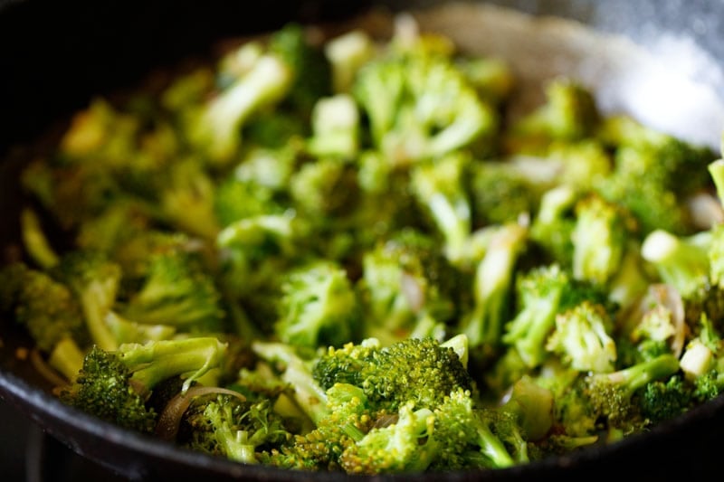 broccoli stir fry in a wok