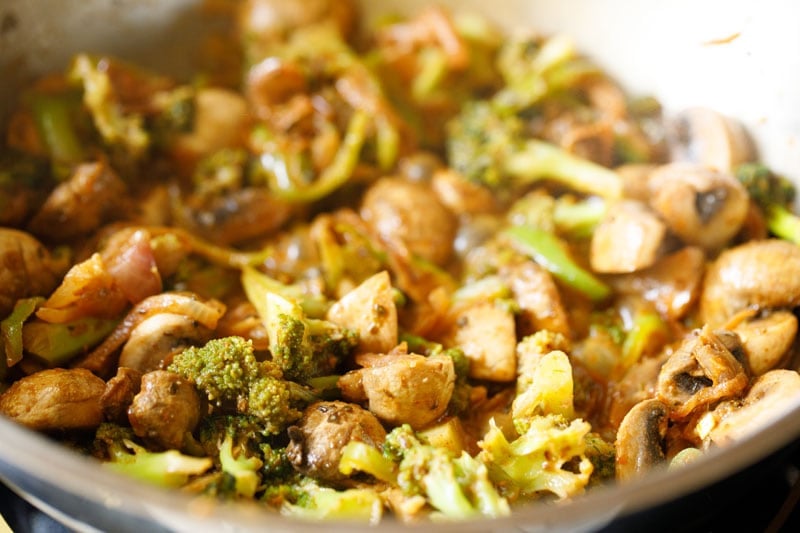 vegetarian chimichanga filling sautéing in pan