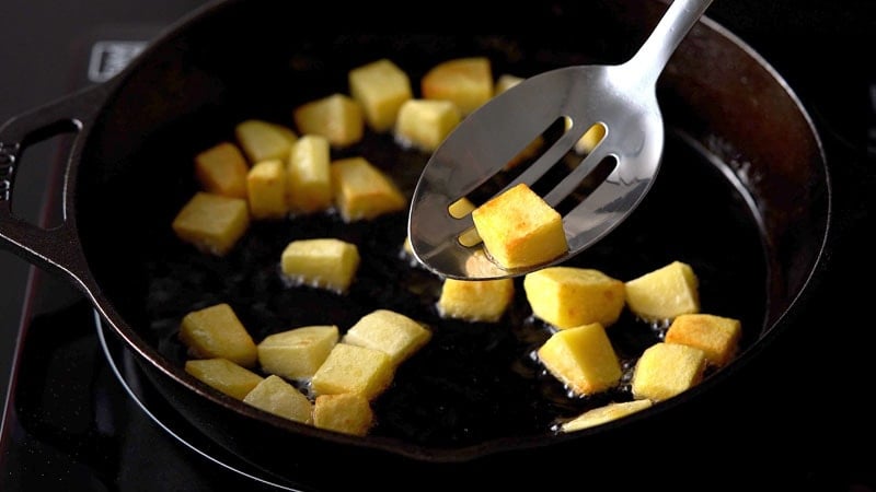 fried golden potato cubes