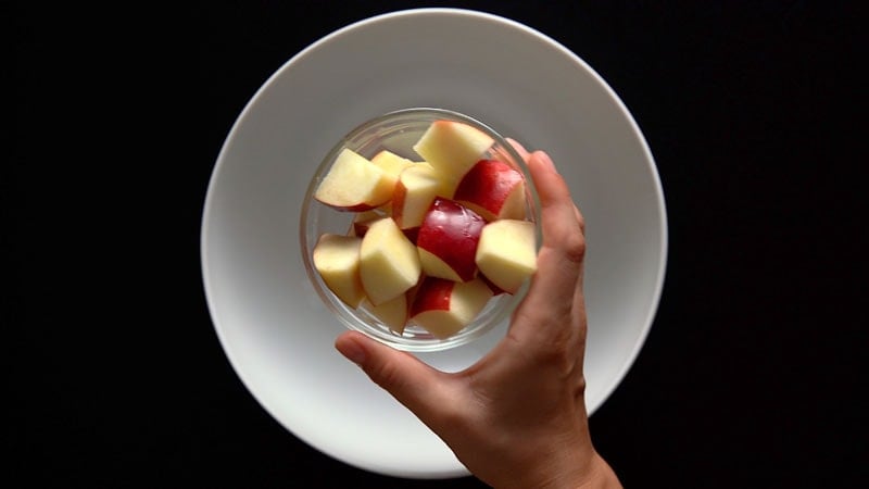 chopped apple cubes in a bowl