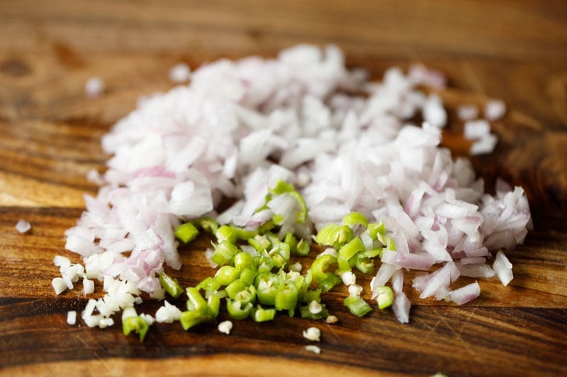 Chopped onions, peppers and garlic