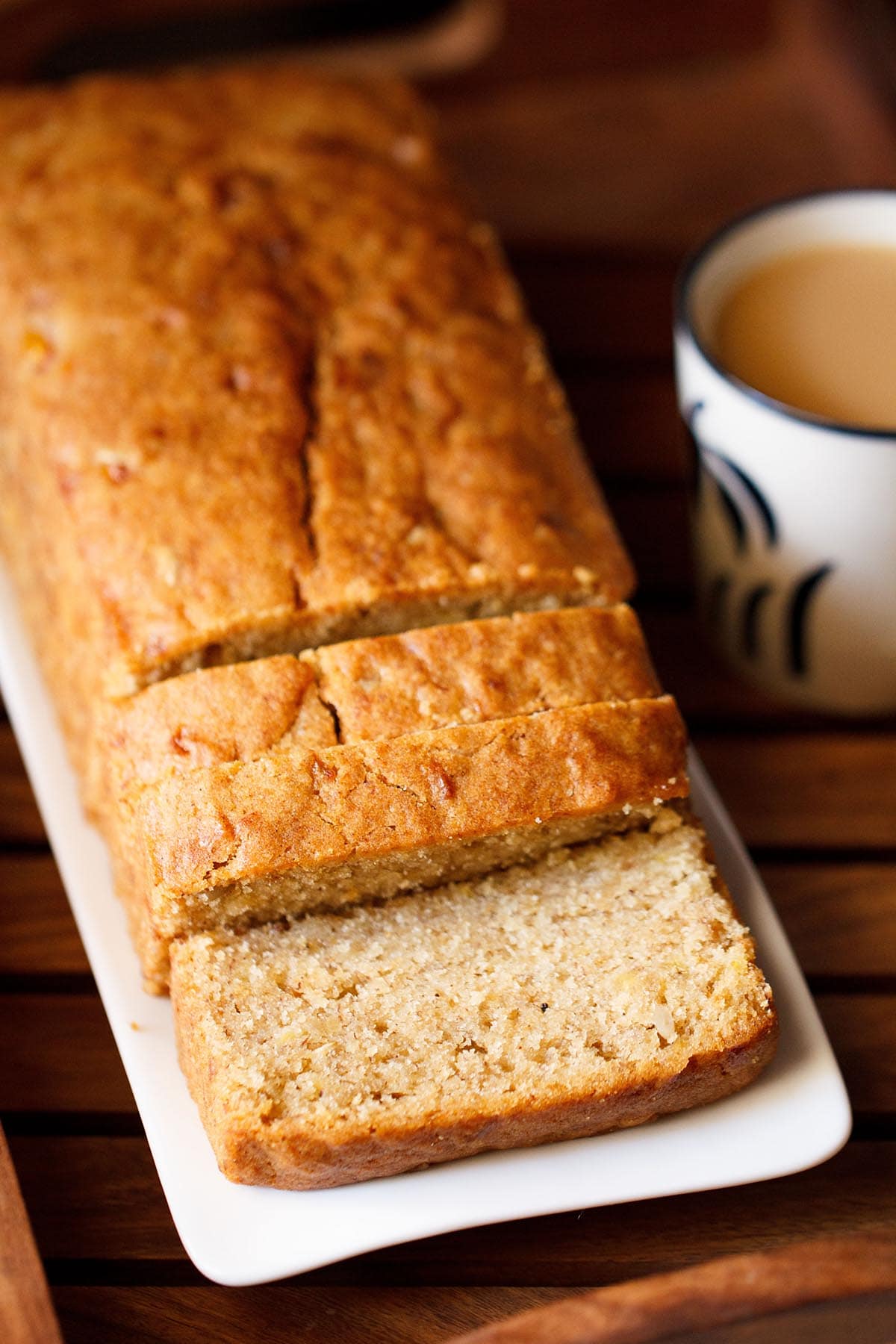 top shot of fully baked sliced banana bread