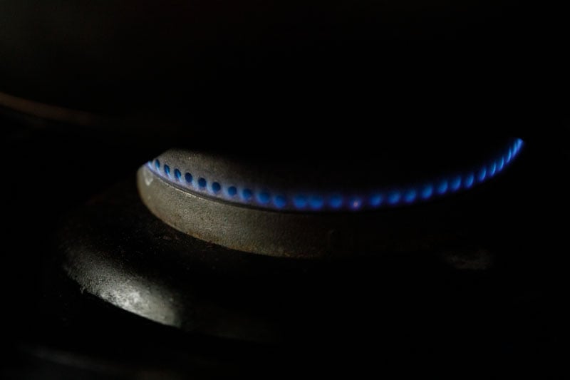 stove-top burner lit