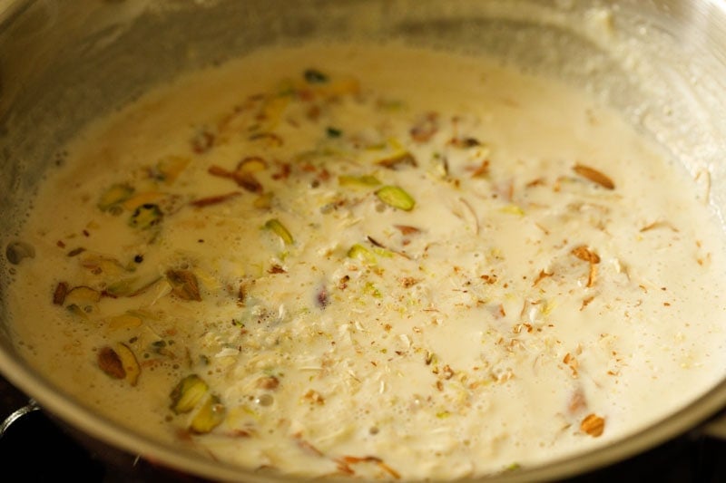 nuts added to basundi in pan