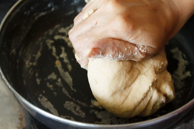 kneading wheat flour dough with my hands