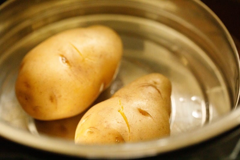 cooked potatoes in steamer pan
