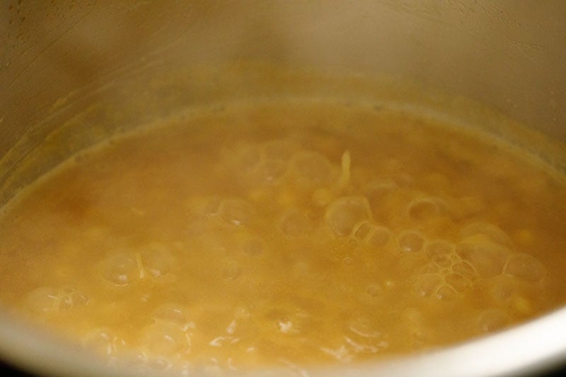 ragda simmering and cooking in pot