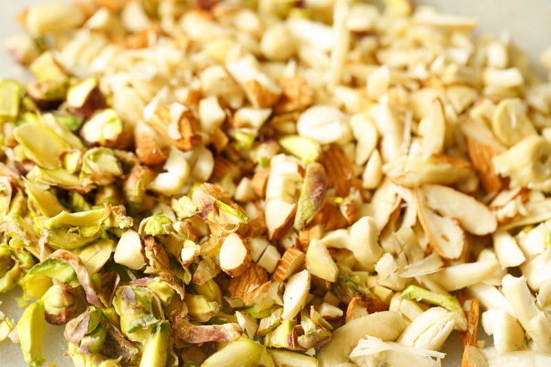 chopped pistachios, cashews, almonds and raisins