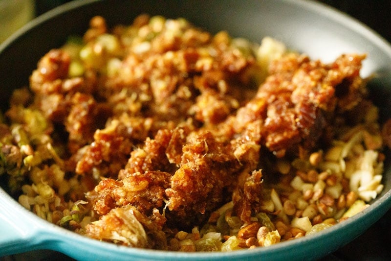 dried fruits and nuts added to pan with ghee